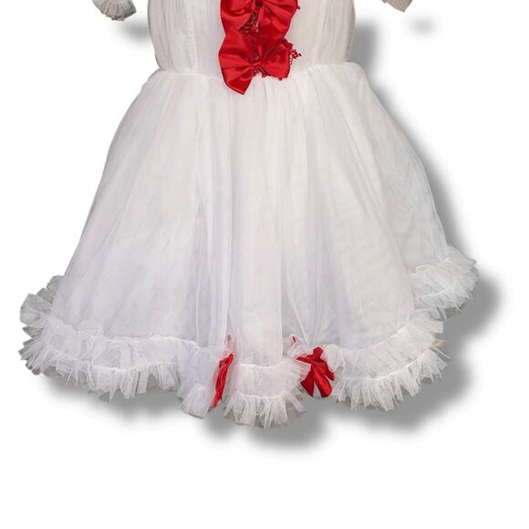 Sugar Thrillz Red Bow Detail Baby Dress White Ruffle Tulle Mini Party Medium - Picture 6 of 11